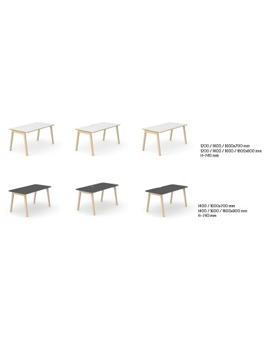 Bureaux avec pieds bois, plateaux noirs et blancs, plusieurs dimensions disponibles Nova Wood