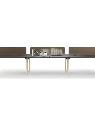 Bench de bureau noir avec pieds bois et séparateurs bruns