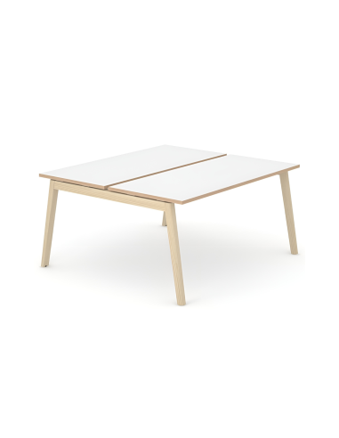 Bureau bench multi-postes NOVA Wood avec plateau mélamine coins rectangulaires.