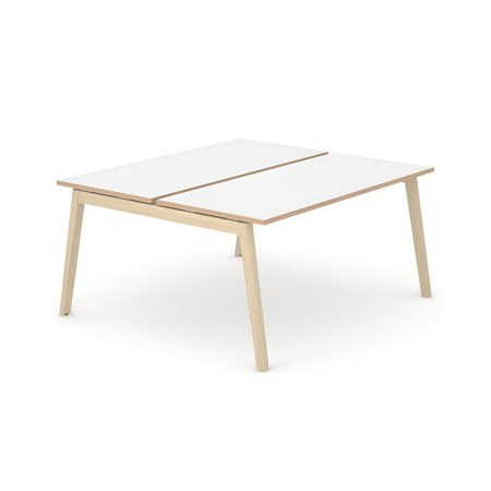Bureau bench multi-postes NOVA Wood avec plateau mélamine coins rectangulaires.