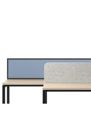 Bureau individuel Nova A pieds en métal avec écrans de séparation sonore.