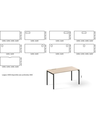 Dimensions Nova U bureau individuel.