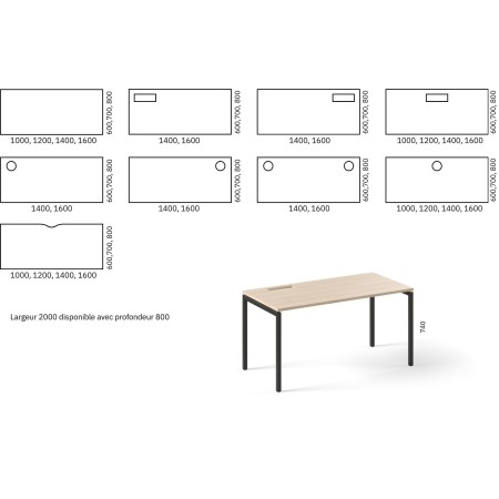 Dimensions Nova U bureau individuel.