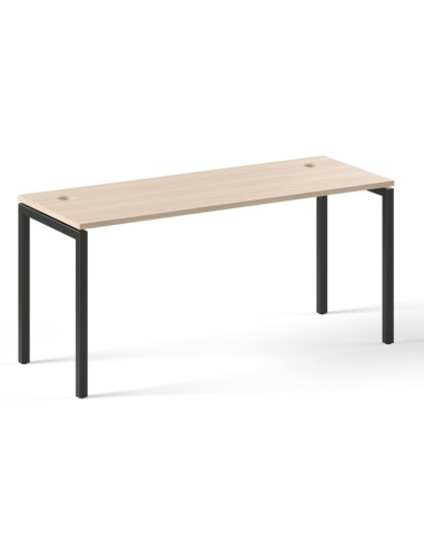 Bureau bois clair pieds noirs avec deux passe-câbles ronds aux extrémités Nova U.