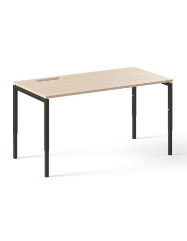 Bureau réglable avec plateau bois clair et pieds métalliques noirs droits Nova H.