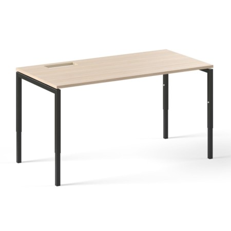 Bureau réglable avec plateau bois clair et pieds métalliques noirs droits Nova H.