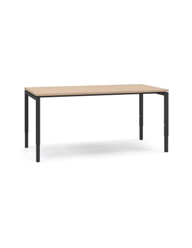 Bureau réglable en hauteur NOVA H avec plateau bois et pieds métal noir.