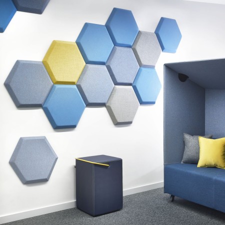 Panneaux acoustiques muraux hexagonaux en open space - Silent Block:wall