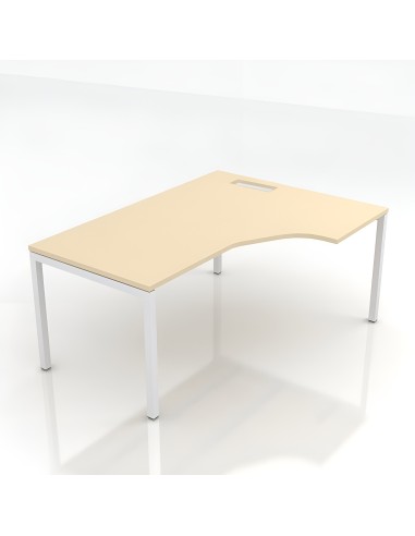 Bureau d'angle droite avec pieds en métal blanc et plateau bois clair Nova U.