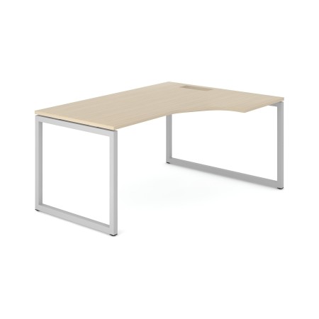 Bureau d’angle Nova O avec retour en L, plateau décor bois et piètement métal.