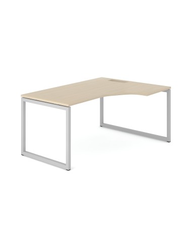 Bureau d’angle Nova O avec retour en L, plateau décor bois et piètement métal.