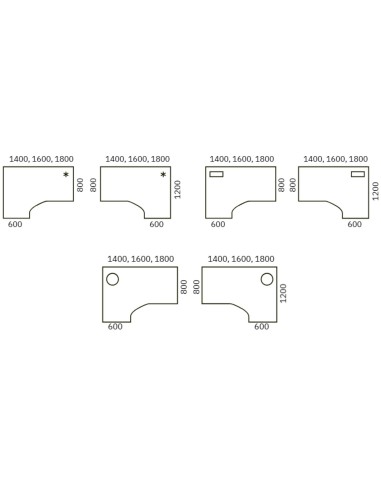 Schéma des dimensions du bureau courbe Nova O.