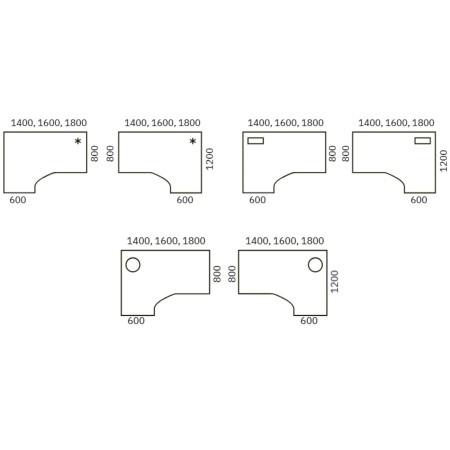 Schéma des dimensions du bureau courbe Nova O.