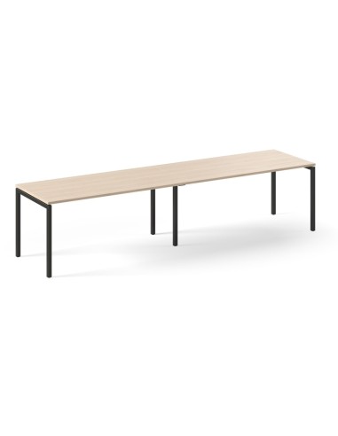 Bureau bench 4 places bois clair avec structure métallique noire Nova U.