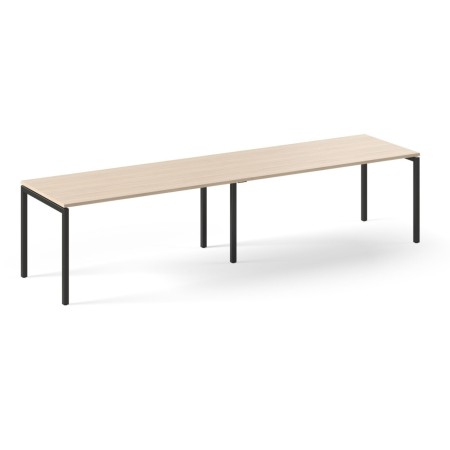 Bureau bench 4 places bois clair avec structure métallique noire Nova U.