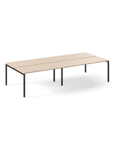 Bureau bench 6 places en bois clair avec structure en métal noir Nova U.