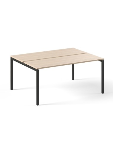 Bureau bench bois clair deux places avec structure en métal noir Nova U.