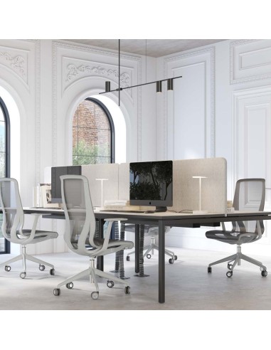Bureau coopératif en centre ville à Neuchâtel avec bureaux bench design Nova U en métal.