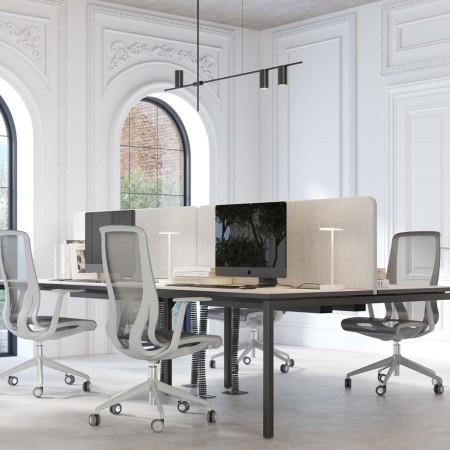 Bureau coopératif en centre ville à Neuchâtel avec bureaux bench design Nova U en métal.