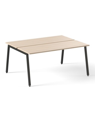 Bureau bench double en bois clair avec piètement métal noir incliné Nova A.