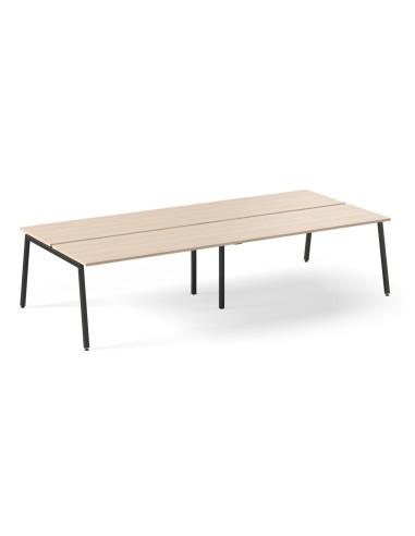 Table de coworking bois clair à double plateau et pieds métal noirs inclinés Nova A.