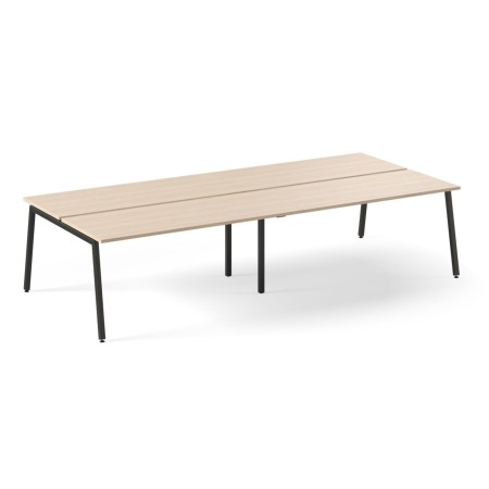 Table de coworking bois clair à double plateau et pieds métal noirs inclinés Nova A.