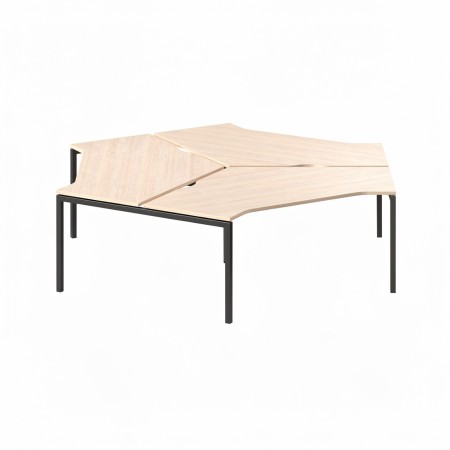 Bureau collaboratif en étoile 3 places bois clair avec structure noire Nova U.