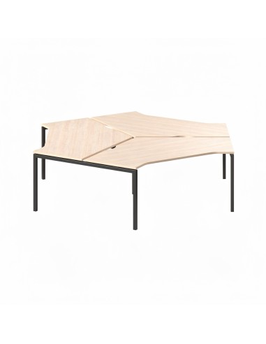 Bureau collaboratif en étoile 3 places bois clair avec structure noire Nova U.