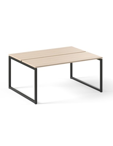 Bureau bench double avec structure noire et plateau bois clair pour open space Nova O.