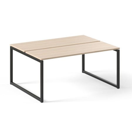 Bureau bench double avec structure noire et plateau bois clair pour open space Nova O.