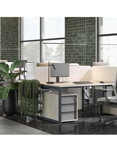 Bureau bench pour travail collaboratif avec écrans de protection sonore et pieds en métal à Martigny.