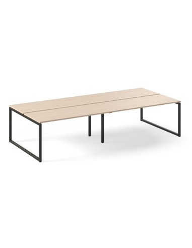 Bureau double en bois clair avec piétement cadre noir et plateau séparé Nova O.