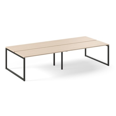 Bureau double en bois clair avec piétement cadre noir et plateau séparé Nova O.