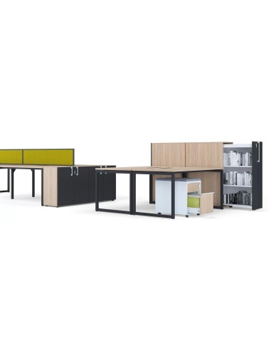 Bureaux modulables avec rangements intégrés et séparateurs jaunes modernes Nova O.
