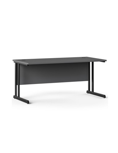 Bureau droit Optima C avec plateau foncé, voile de fond et pieds métalliques en C.