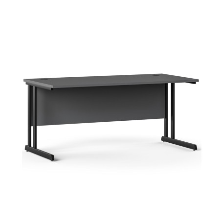 Bureau droit Optima C avec plateau foncé, voile de fond et pieds métalliques en C.