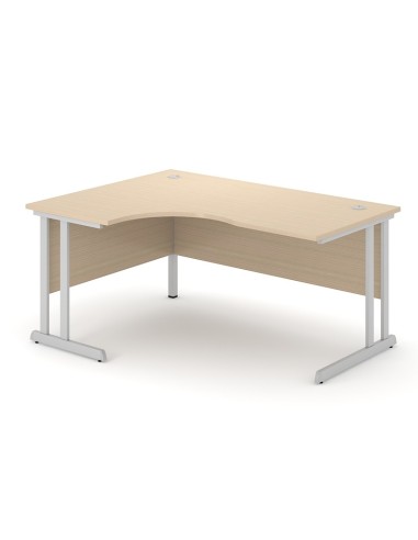 Bureau d'angle bois clair avec voile de fond et deux passe-câbles métalliques Optima C.