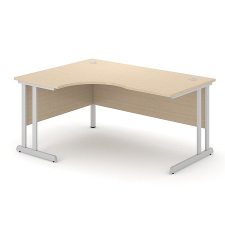 Bureau d'angle bois clair avec voile de fond et deux passe-câbles métalliques Optima C.