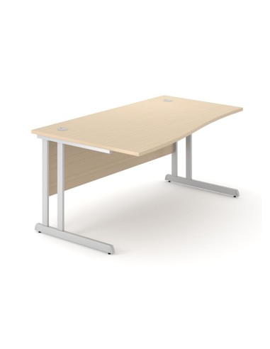 Bureau vague bois clair avec voile de fond et deux passe-câbles métalliques Optima C.