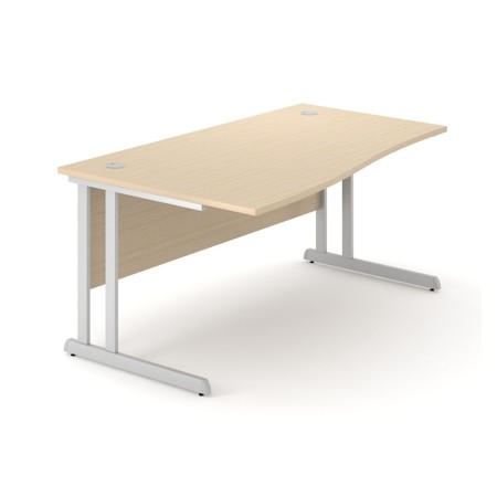 Bureau vague bois clair avec voile de fond et deux passe-câbles métalliques Optima C.