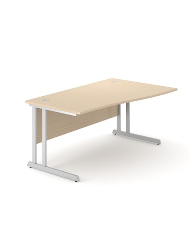 Bureau vague droit bois clair avec voile de fond et deux passe-câbles ronds optima C.