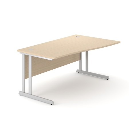 Bureau vague droit bois clair avec voile de fond et deux passe-câbles ronds optima C.