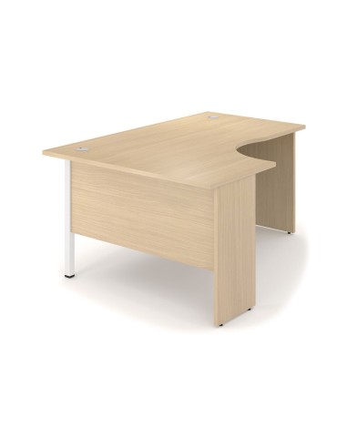 Vue de profil du bureau d'angle avec pieds panneau Optima Plus.