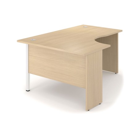 Vue de profil du bureau d'angle avec pieds panneau Optima Plus.