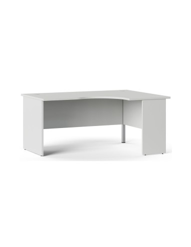 Bureau d’angle gris clair avec retour arrondi et voile de fond intégré Optima Plus.