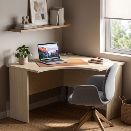 Bureau d’angle compact Optima Plus dans un espace de travail professionnel à Lausanne.