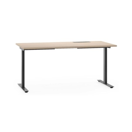 Bureau droit T-EASY en bois clair avec piètement en T anthracite et top access rectangulaire.