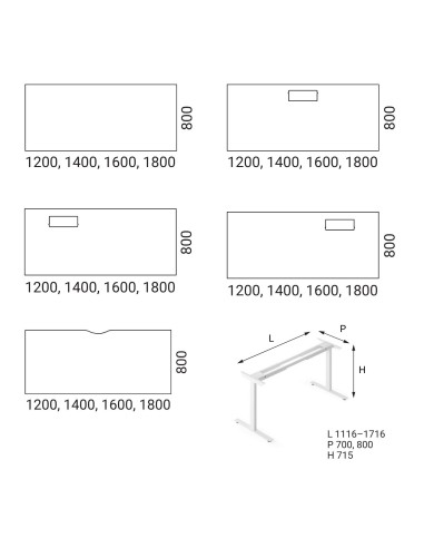 Dimensions du bureau T-Easy.