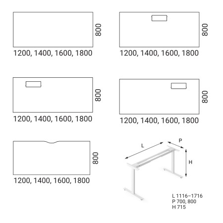 Dimensions du bureau T-Easy.