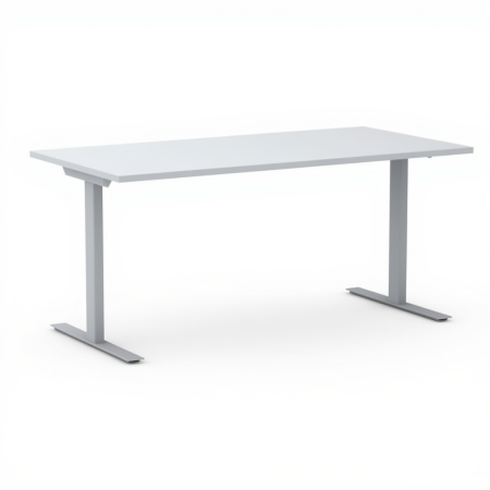 Bureau droit moderne gris avec piètement en T métallique T-Easy.